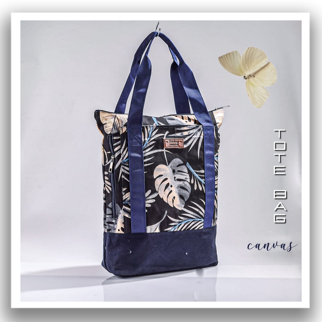 TOTE BAG WANITA RESLETING KANVAS JEANS bisa POLOS DAN CUSTOM