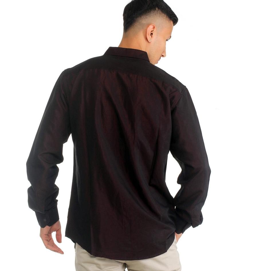 Berkualitas  Benhill Kemeja  Pria Double Face Lengan Panjang Maroon 24090-11404-23168 ✓