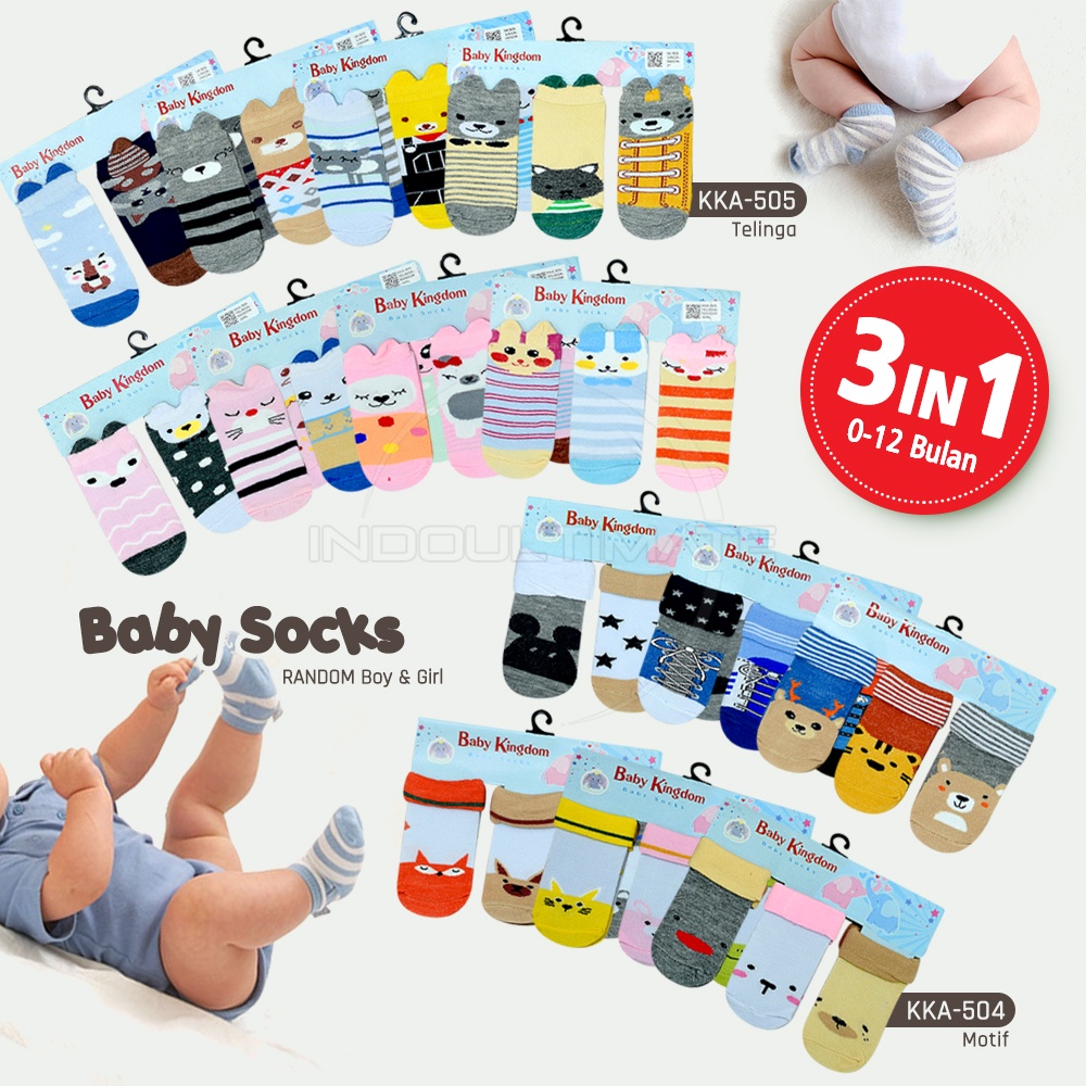 3in1 Kaos Kaki Bayi 0-6 Bulan KKA-504 KKA-505 Baby Sock Sarung kaki Bayi Perempuan Laki Laki Baru Lahir Motif Karakter Lucu Pelindung Kaki bayi Kaos Kaki Bayi Cewek Cowok