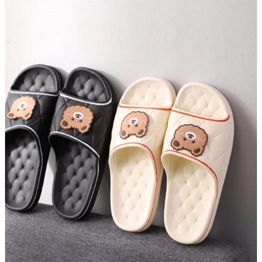 Gobra ♕ SA021 Sandal Empuk EVA Import Sendal Rumah Motif Bear Petak Petak Cute Fashion Korea Wanita Bahan Rubber Anti Sakit