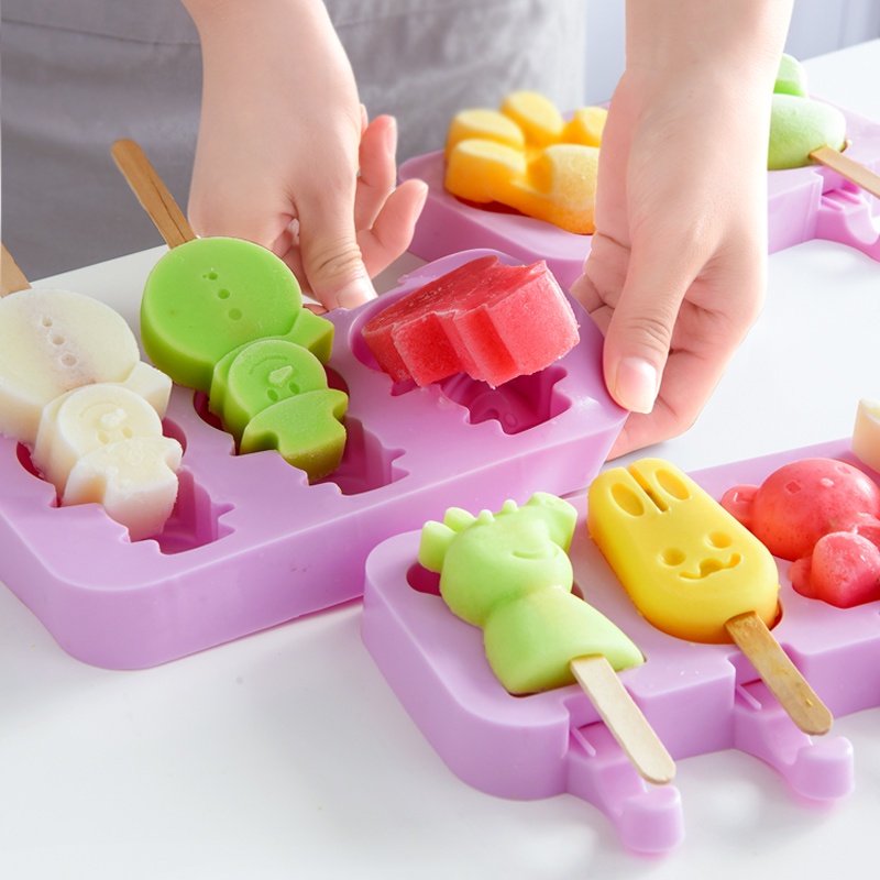 AVVET Cetakan Ice Cream Silicon Cetakan Es Krim Karakter Lucu Popsicle Coklat Kue Cetakan Agar-agar Jelly Mold Silikon Bentuk Hewan