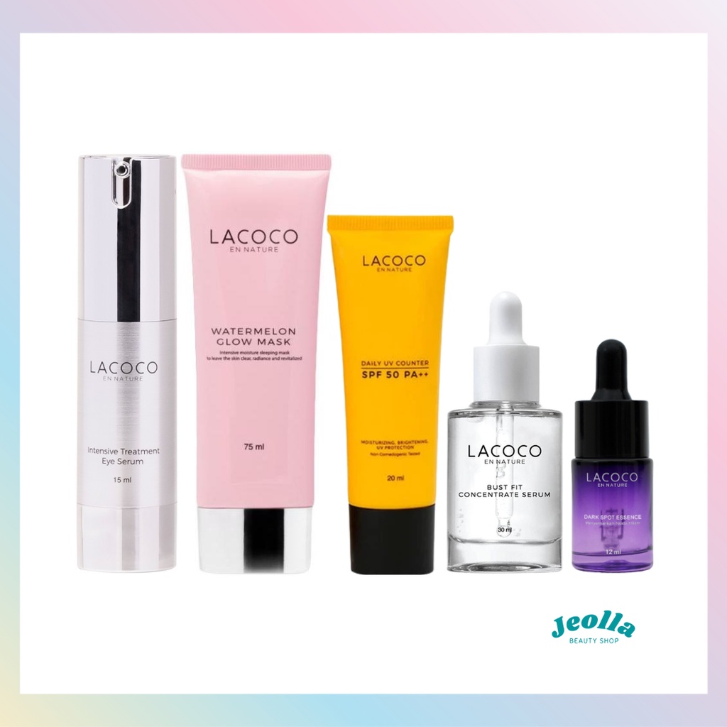 LACOCO (Watermelon Glow Mask 75 ml, Dark Spot Essence 12 ml, Intensive Treatment Eye Serum 15 ml, Daily UV Counter SPF 50 PA ++ 20 ml) Original