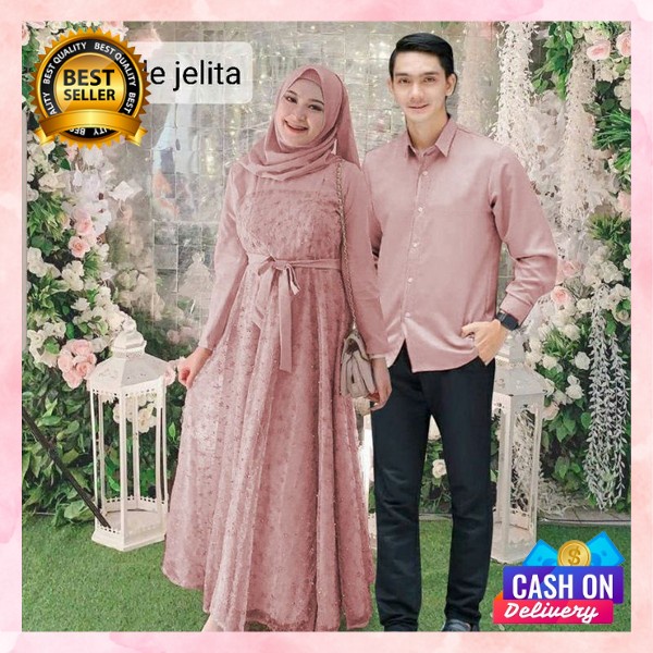 Dress Jumbo Pesta Kondangan Baju Pasangan Suami Istri Mewah Elegan Games Dres Syari Casual Baju Musl