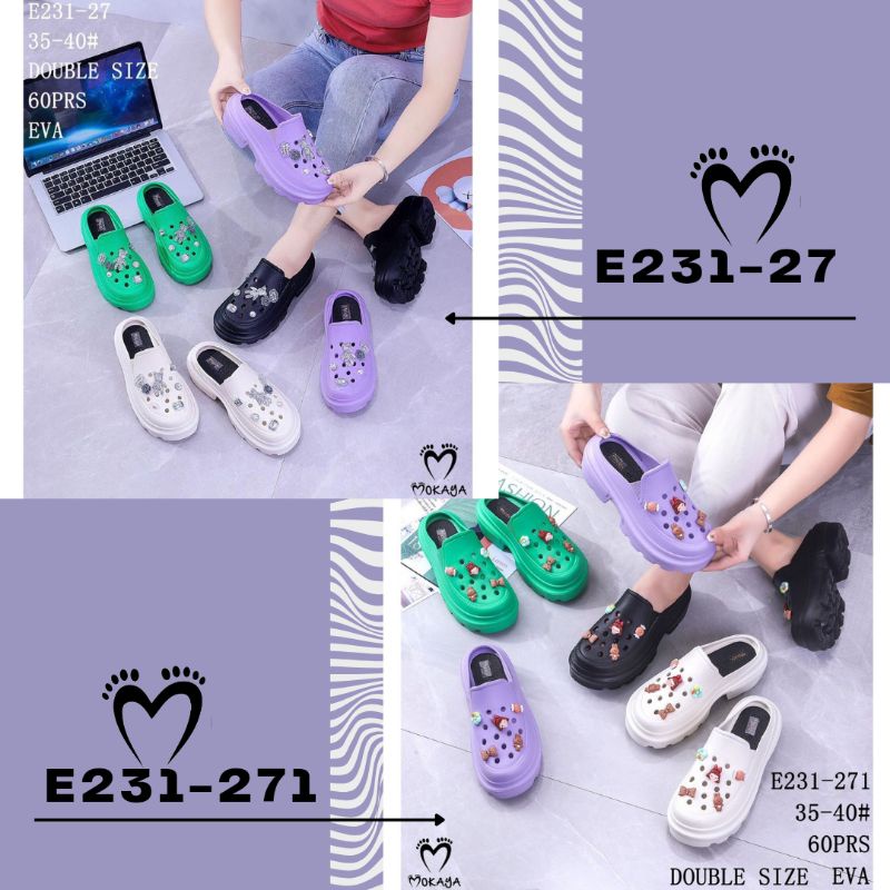 Sepatu Slop Wedges Fuji Jelly Wanita Ban Motif Mainan Jibbitz Acrylic Bear &amp; Girl Candy Super Pretty Simple Kekinian Import Mokaya / Size 35-40 (E231-27 &amp; E231-271)