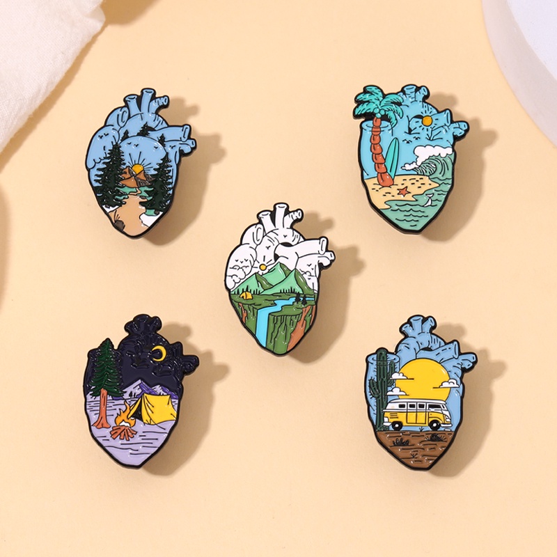 Kreatif Jantung Enamel Pin Kartun Jantung Bros Lencana Kerah Pin Perhiasan Luar Ruangan Lencana Hadiah Untuk Teman