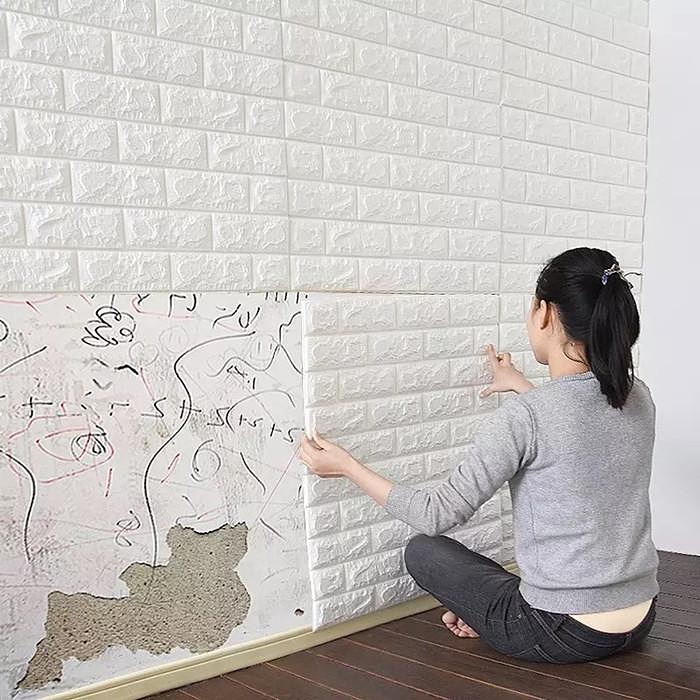 Wall Foam Bata Putih / Wallpaper Dinding Foam Bata Putih / Wallpaper Bata Foam 70cm X 77cm 3D Timbul