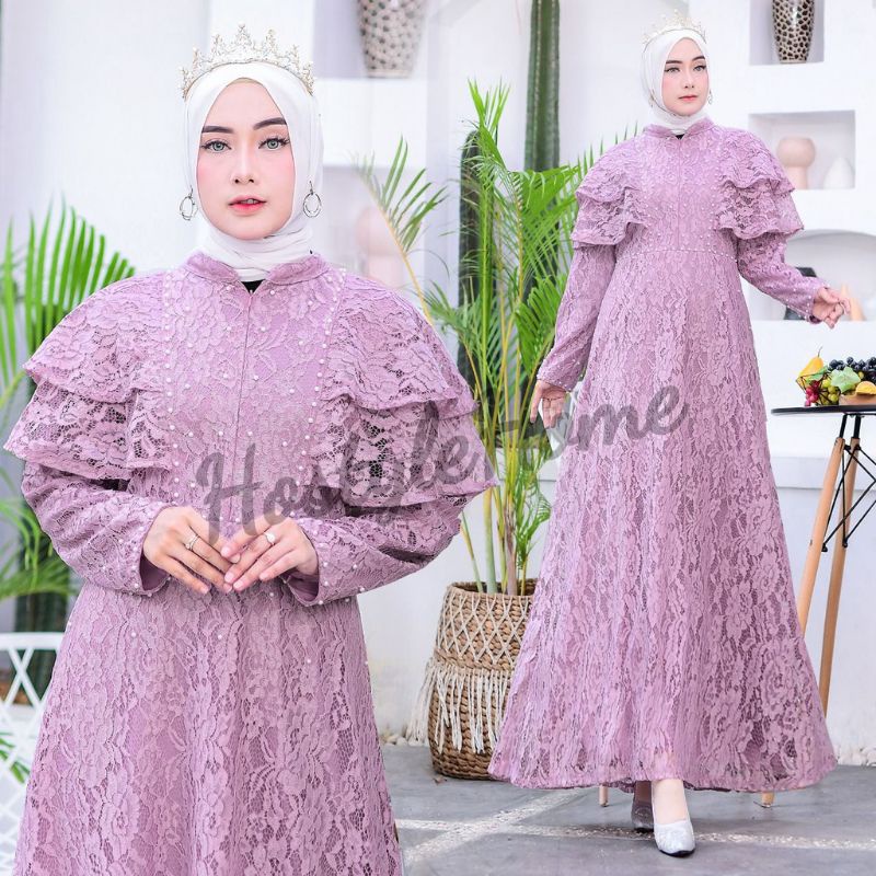 (NEW) CALILA - BAJU DRESS GAMIS MAXI MAXY FULL BRUKAT BROKAT BUSUI FRIENDLY WANITA MUSLIM UKURAN S M
