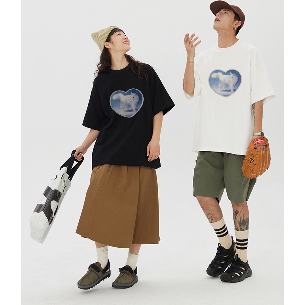 RDGF official shop 2023 winter new tops/T-shirt Oversize Caring Cat | Kaos Hitam/atasan kaos/Korean style/kaos couple/kaos murah/kaos hitam oversize