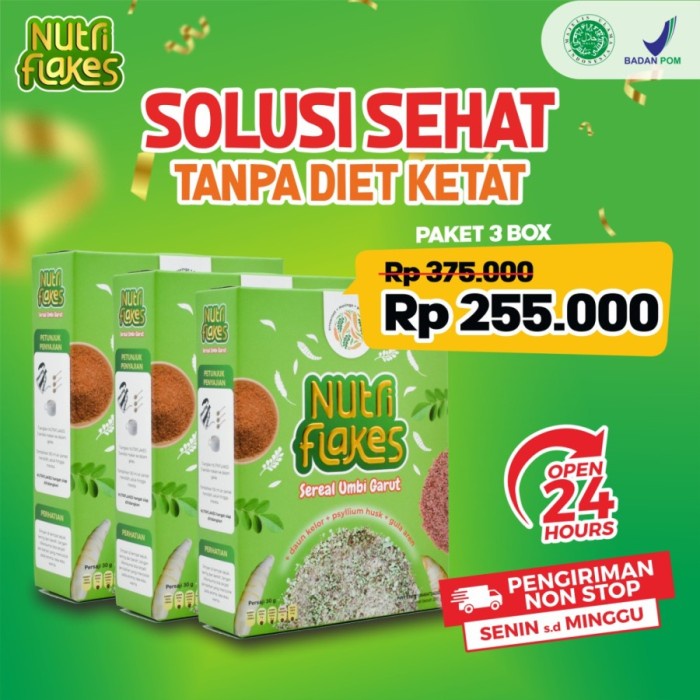 

Sereal Nutriflakes Paket 3 Box Sereal Sehat Terapi Asam Lambung Begah/Kembung
