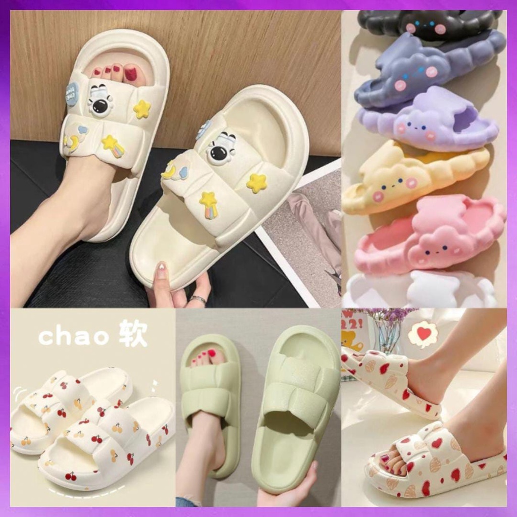 Sandal Slop Jelly Korea Wanita Awan Cloud Tebal Empuk Cantik Cute Elegant anti CUTE IMPORT SLIP On rumah wc ruangtamu kamar mandi tidur ASTRONOT