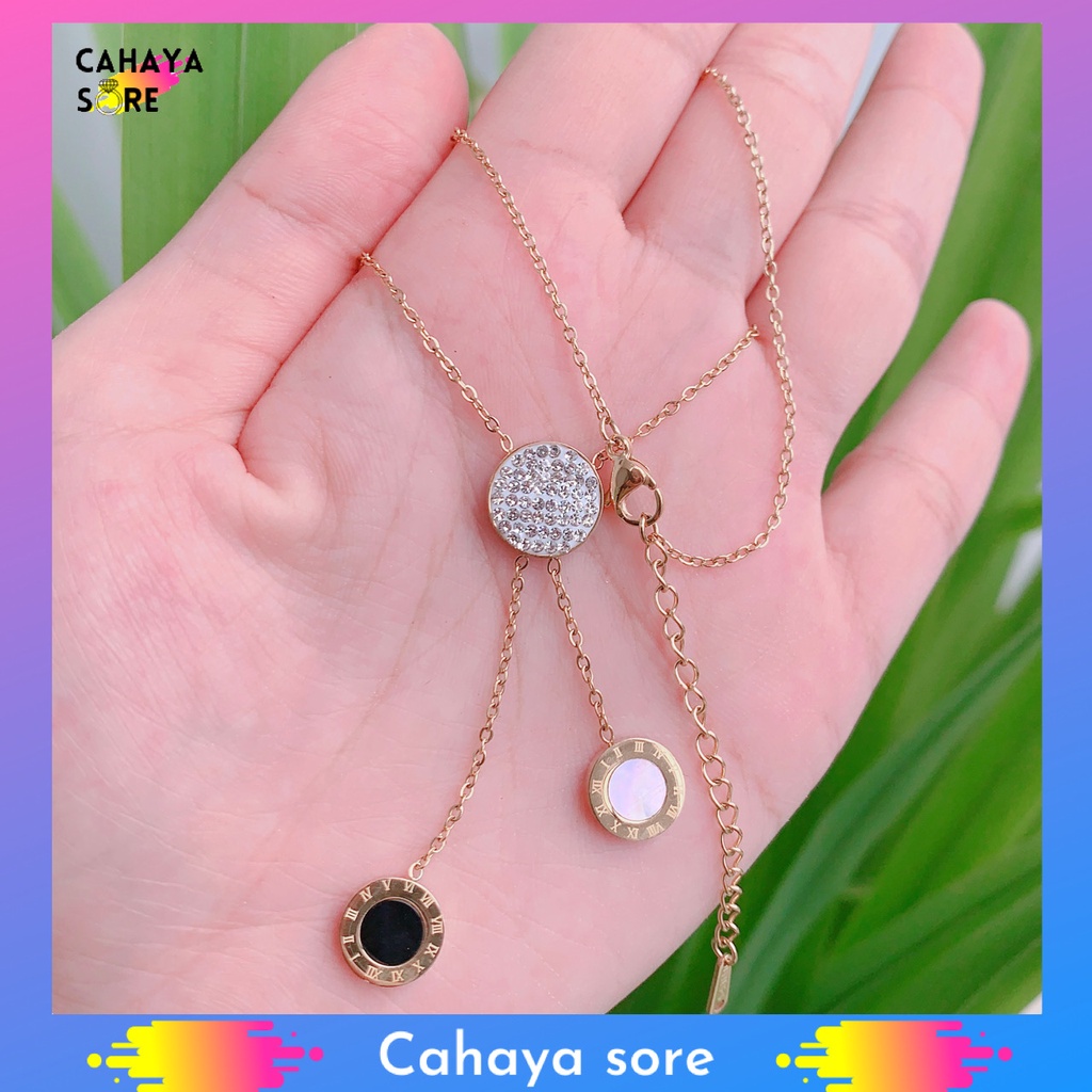 Titanium Gold Kalung Dewasa Liontin Permata Tiga Bulat KD35