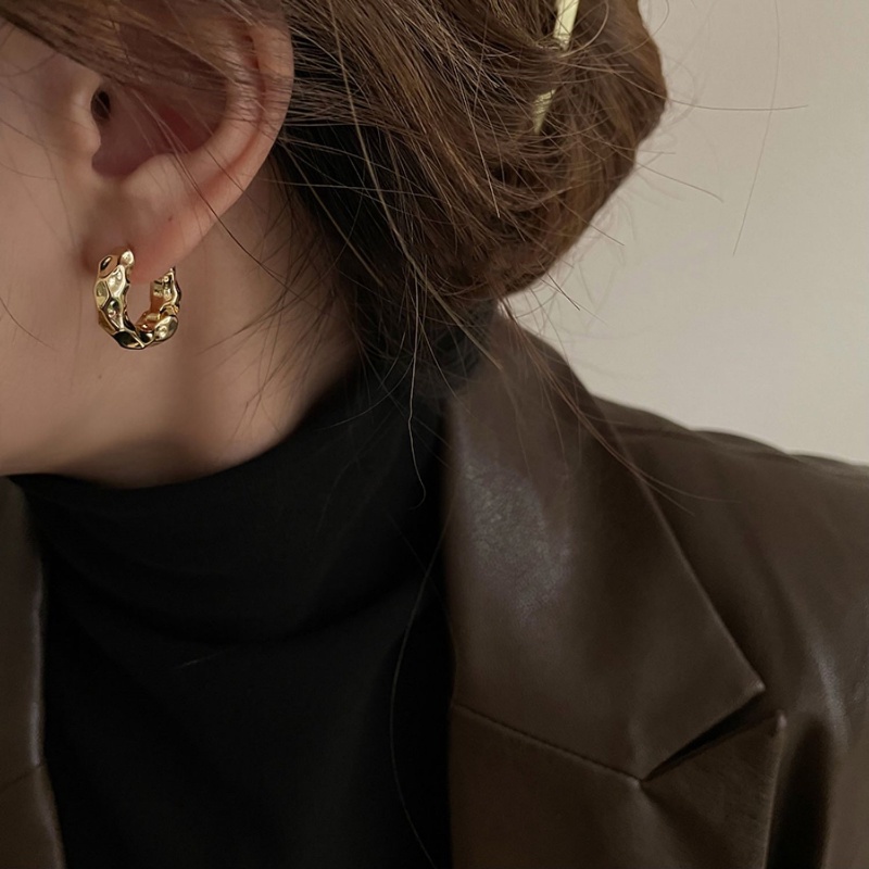 Anting Stud Bentuk Lingkaran Geometris Cekung Cembung Bahan Logam Gaya Vintage Untuk Wanita