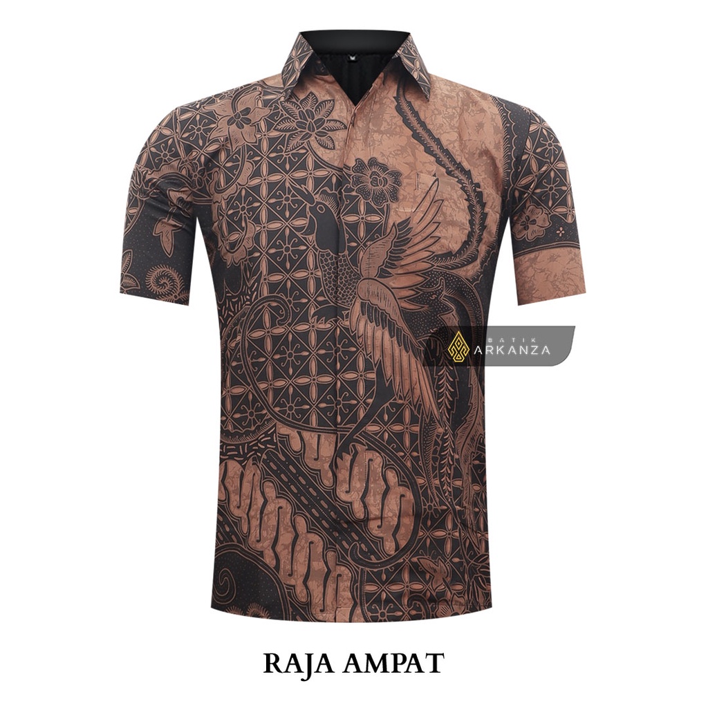 BATIK ARKANZA Motif RAJA AMPAT Hem Atasan Kemeja Baju Batik Pria Cowok Laki Laki Slimfit Full Lapis Furing Lengan Panjang