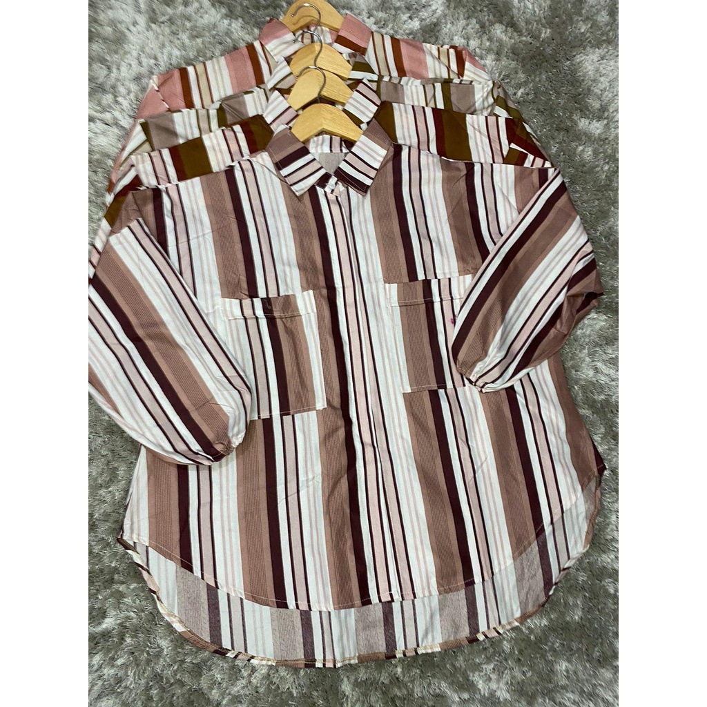 Tq88indonesia Fashion Baju Tunic Salur Wanita Terbaru / Bella Jumbo Stripe / Tunik cewek Kekinian / Busana Casual Muslimah / Ootd Kasual