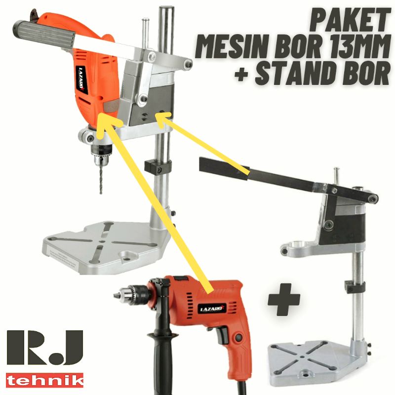 Mesin Bor Duduk Mini Bor Tangan 13" inch dan Stand Dudukan Bor Set 2in1
