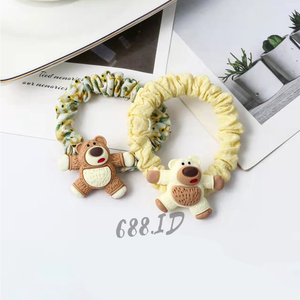 Ikat Rambut Korea Karakter Beruang Bear Lucu Cantik Scrunchie Impor Kunciran untuk Anak Perempuan Wanita Dewasa KCR 22