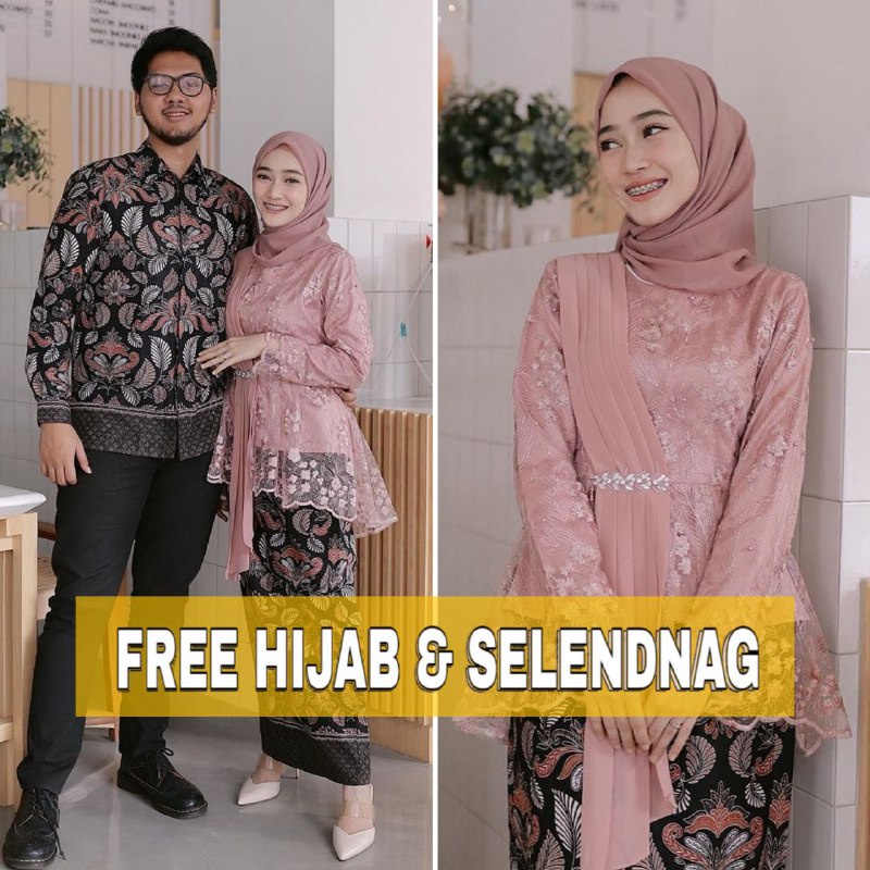 GRATIS JILBAB Set Kebaya Amalia Rose Batik Brokat Couple Kebaya Lebaran Modern Kebaya Tunangan Lamar