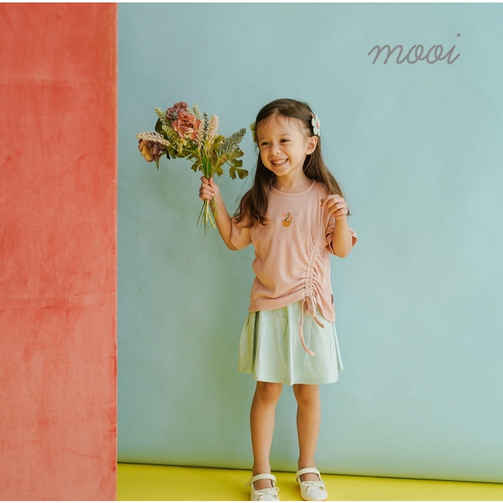Mooi Selena Top 1-5 Tahun Atasan Rib Serut Fashion Anak Perempuan CBKS S23