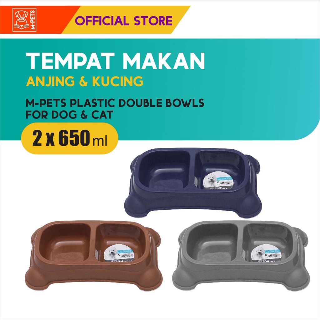 M-Pets Plastic Double Bowls 2 x 650 ml /Tempat Makan Hewan