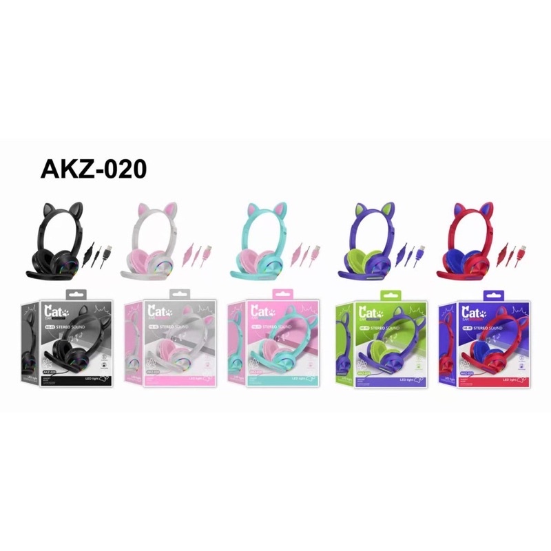 Headset Gaming LED Telinga Kucing model AKZ-020 with microphone jack 3.5mm Headphone Gaming