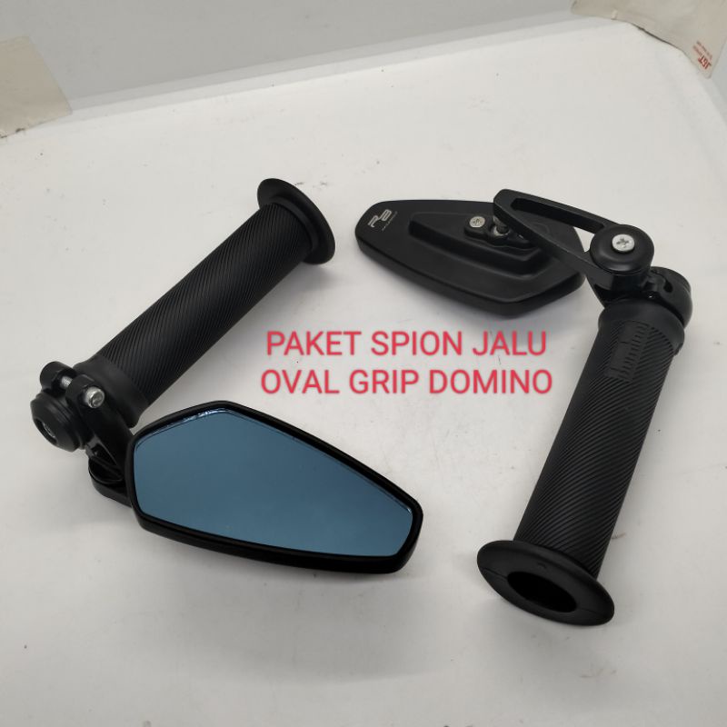 paket variasi motor spion jalu bar end/Oval/Kaca P/B/+ hangrip Donino hitam untuk semua