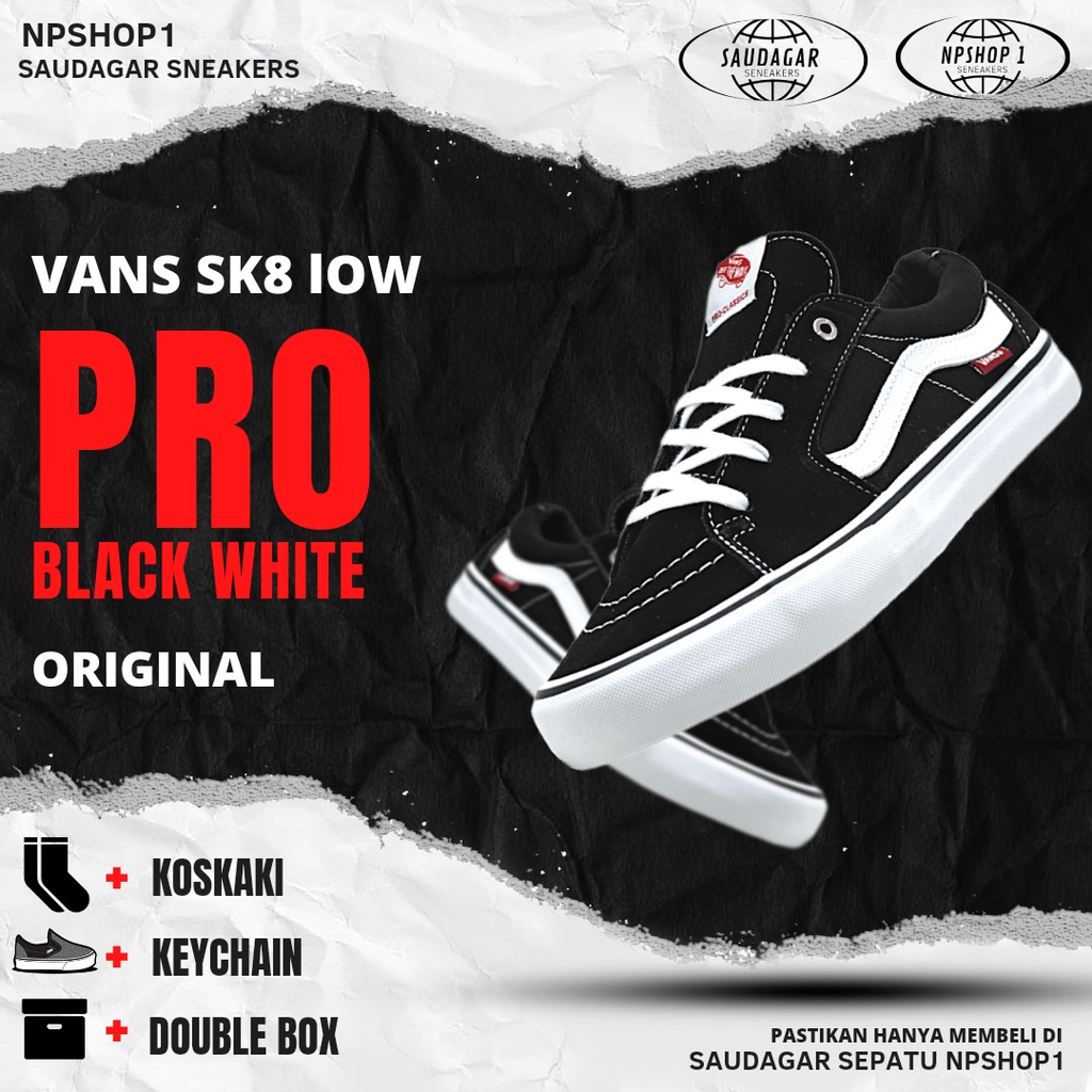 Vans  SK8 low Pro Black White Original BNIBWT Bergaransi 100%