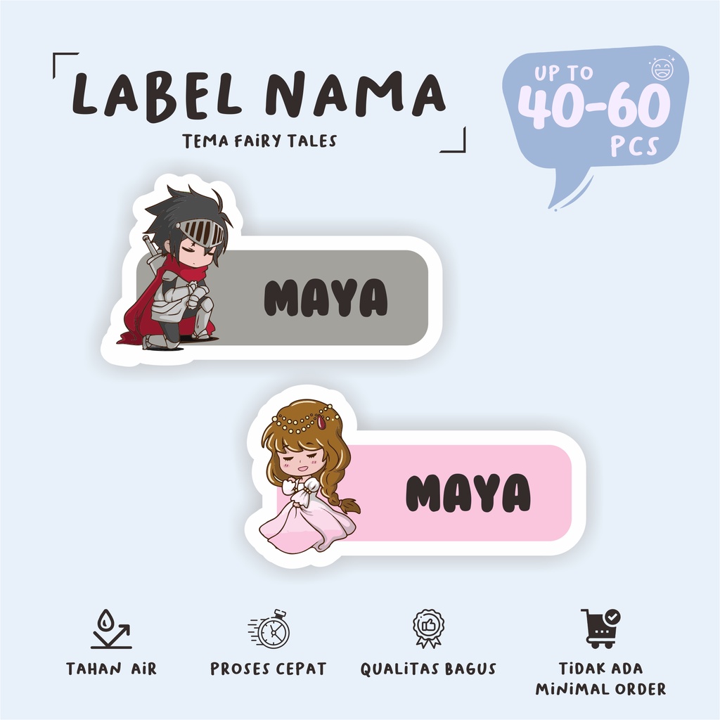 

(40 - 60 pcs) Stiker nama FAIRY TALES lucu/custom nama stiker label/murah anti air