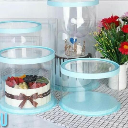 

Cake Box Bulat Dus Kue Kotak Kue Transparant Mika PET 26x26 cm - Hitam, 26x26x45