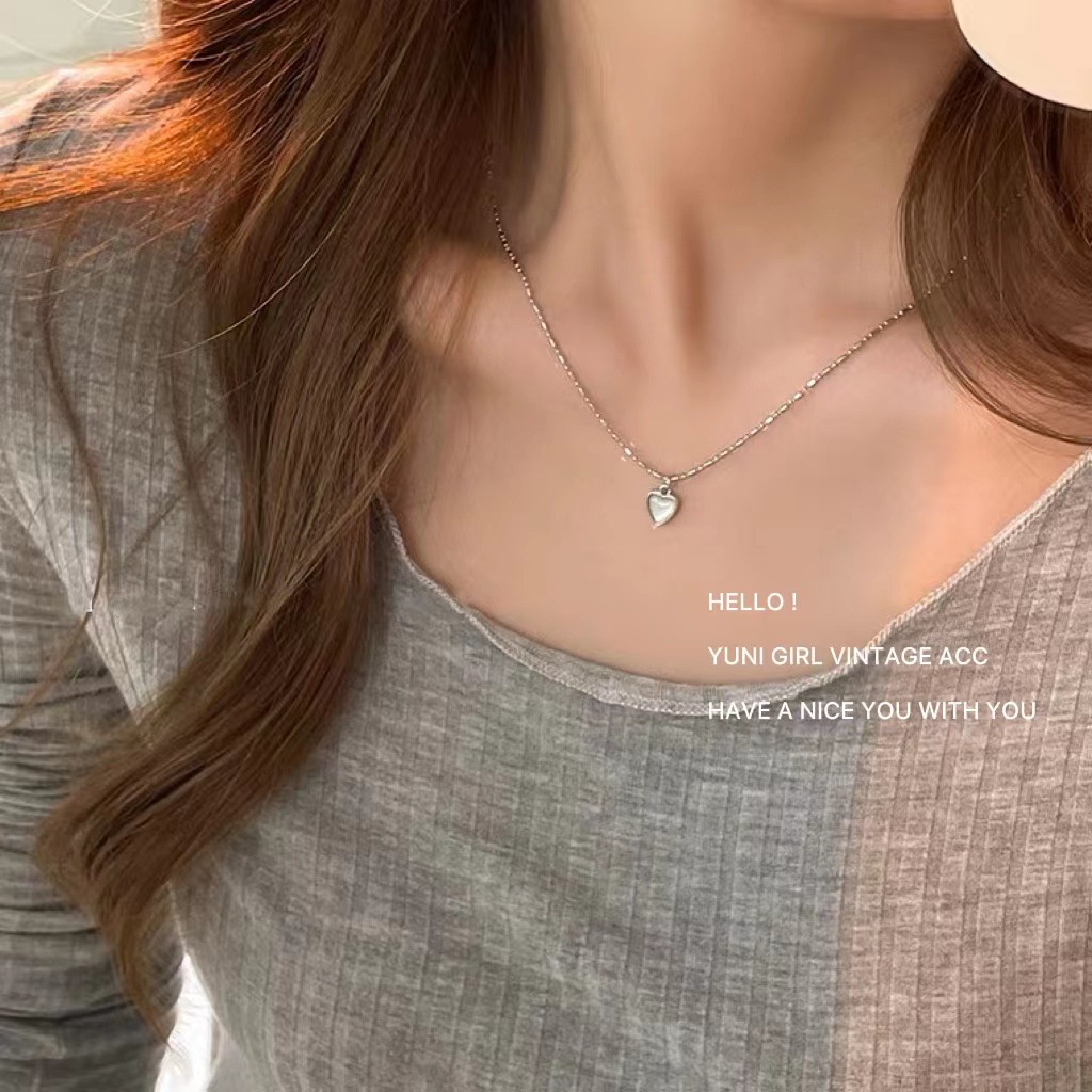 Kalung Rantai Choker Liontin Hati Permata Warna Silver Untuk Wanita