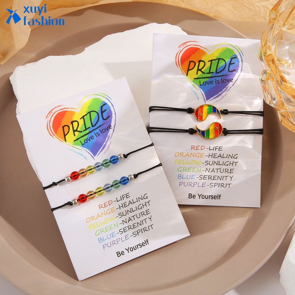 2 Set Gelang Manik-Manik Pelangi Tai Chi Warna Emas Untuk Pasangan