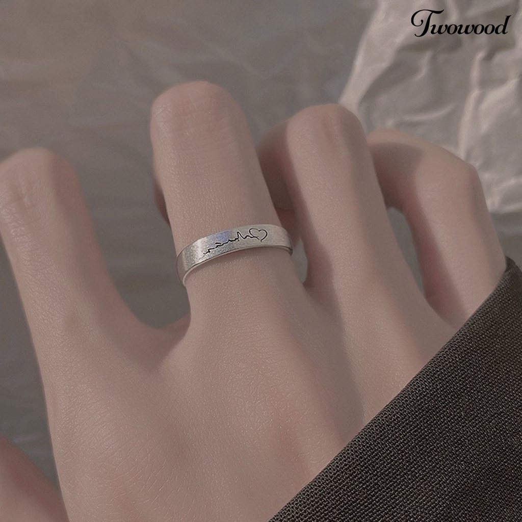 Cincin Model Terbuka Desain Geometrik Electrocardiogram Bahan Tembaga Silver Untuk Wanita