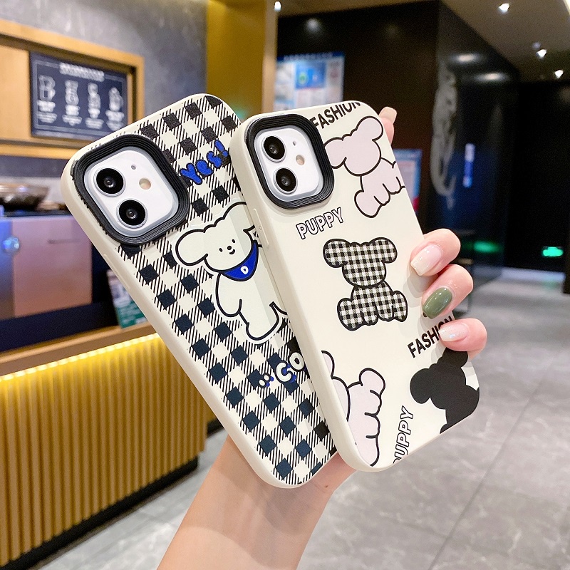 (3 In 1) Soft case Silikon Motif Kartun Beruang Untuk iPhone 11 12 13 14 Pro MAX X XR XS MAX 7 8 Plus