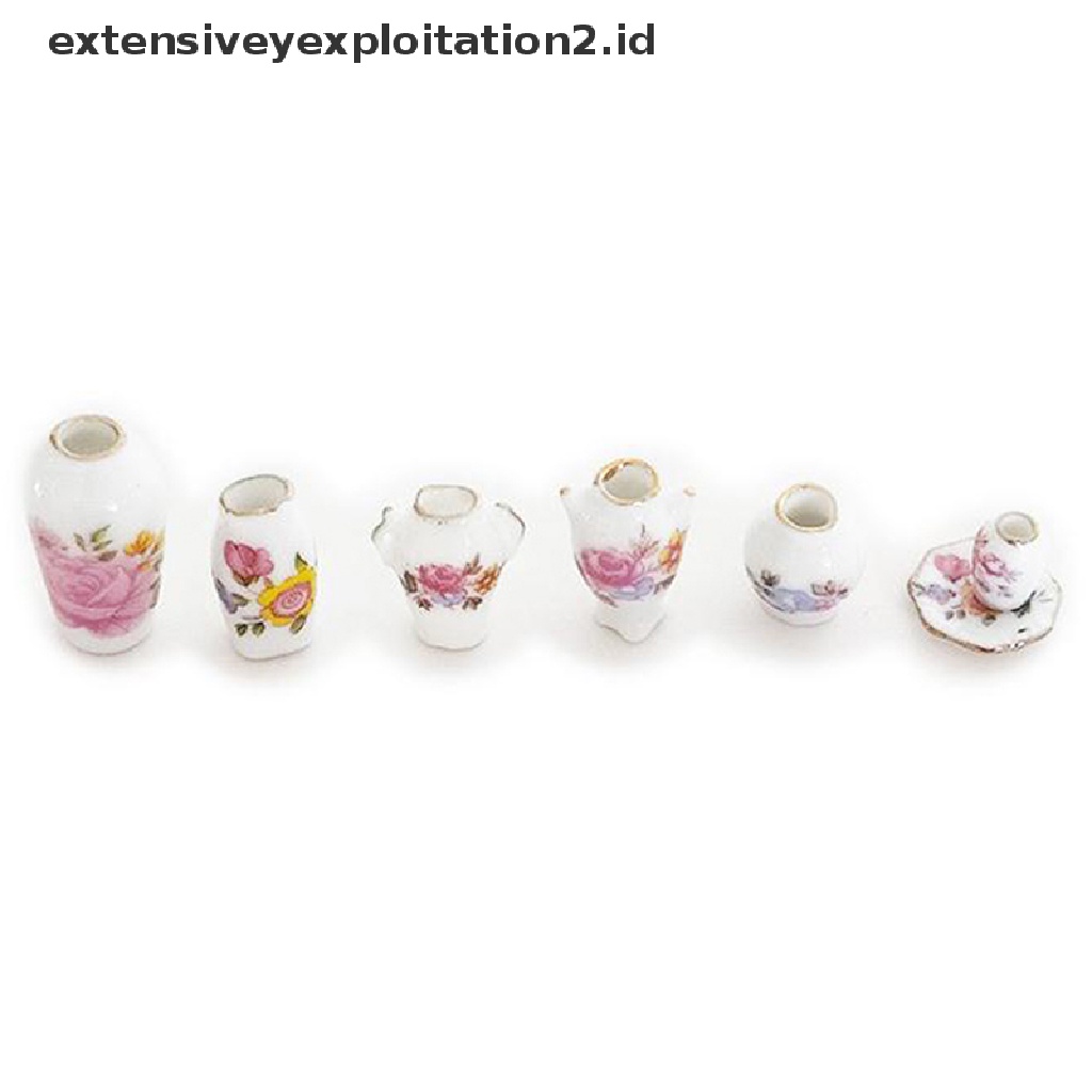 7pcs / Set Mainan Miniatur Vas Bunga Porselen Skala 1: 12 Untuk Aksesoris Rumah Boneka