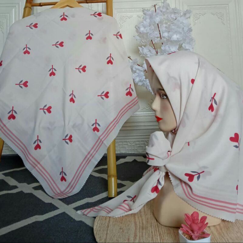 hijab voal premium terlaris motif love flower white