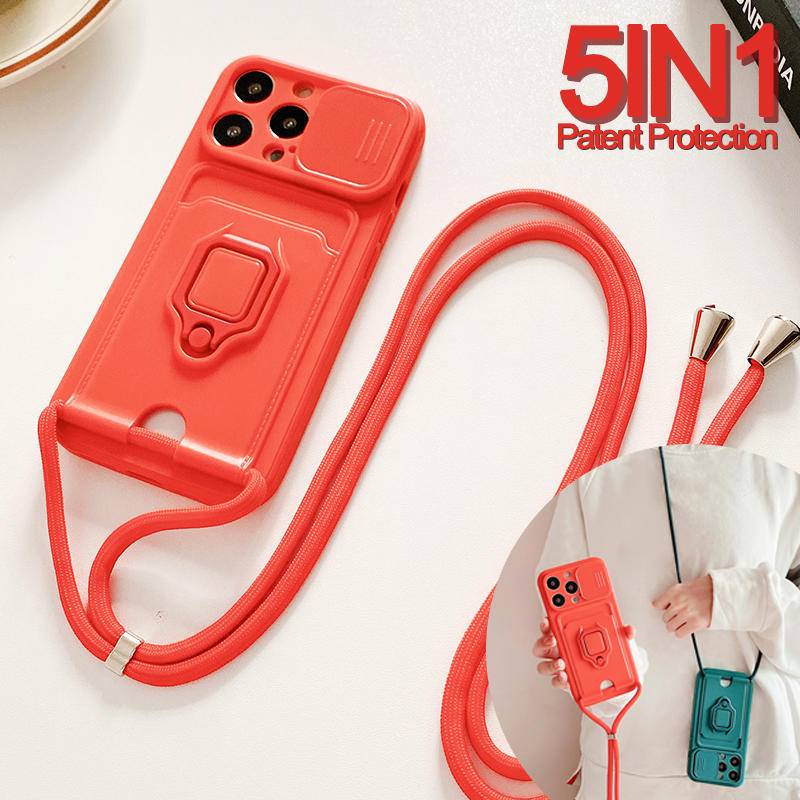 Case Bahan Silikon Dengan Lanyard Dan Slot Kartu Untuk iPhone 14 13 12 11 Pro Max Mini