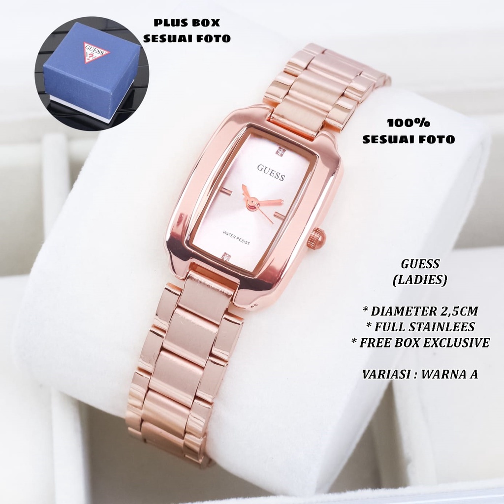 (FREE BOX) JAM TANGAN WANITA GUESS RANTAI BODY SEGI BALOK POLOS