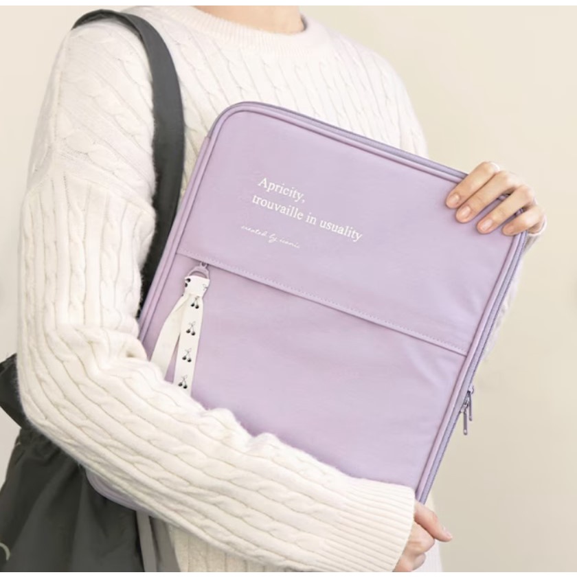 Sleeve Pouch Sarung Tas Ipad Tab Tablet Laptop Macbook Air Pro Asus Acer Lenovo HP Huawei 11 12 13 14 inch Motif Polos Warna Ungu Lilac Purple Pink Green Hijau Biru Blue Hitam Black Cute Murah Korean Model Banyak Ruang Slot Stationary Organizer