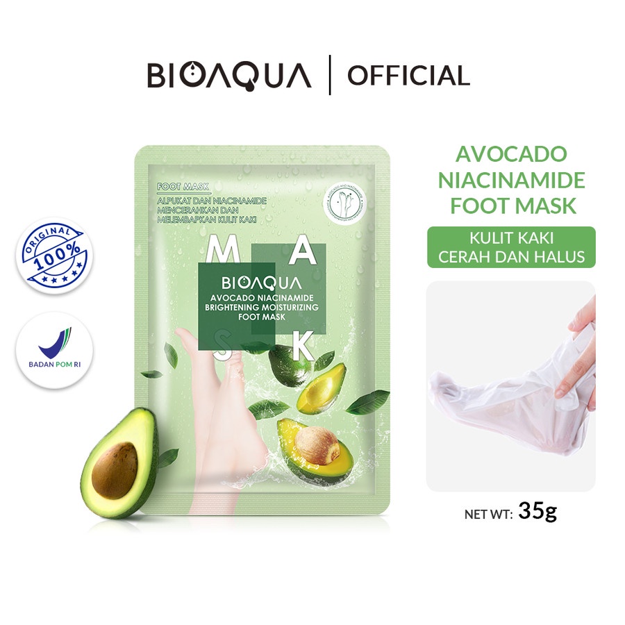 Bisa COD - BIOAQUA Niacinamide Brightening Moisturizing Foot Mask 35g - Avocado Footmask masker kaki mencerahkan