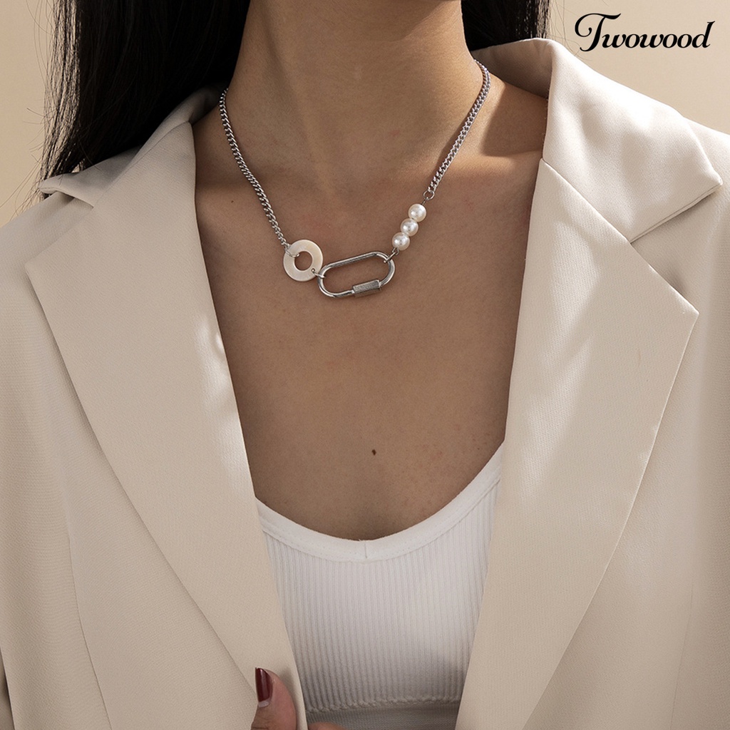 Kalung Choker Rantai Liontin Mutiara Tiruan Gaya Retro Untuk Wanita