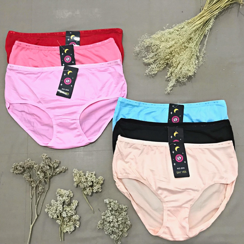 Celana Dalam Wanita Polos Elastis Mid Waist Bahan Katun