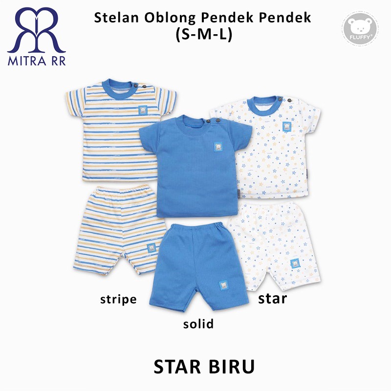 FLUFFY Stelan Oblong Baju Celana Pendek STAR S M L (3-12 bulan) S M L / 1 2 3 Setelan Baju Bayi 3 Pasang