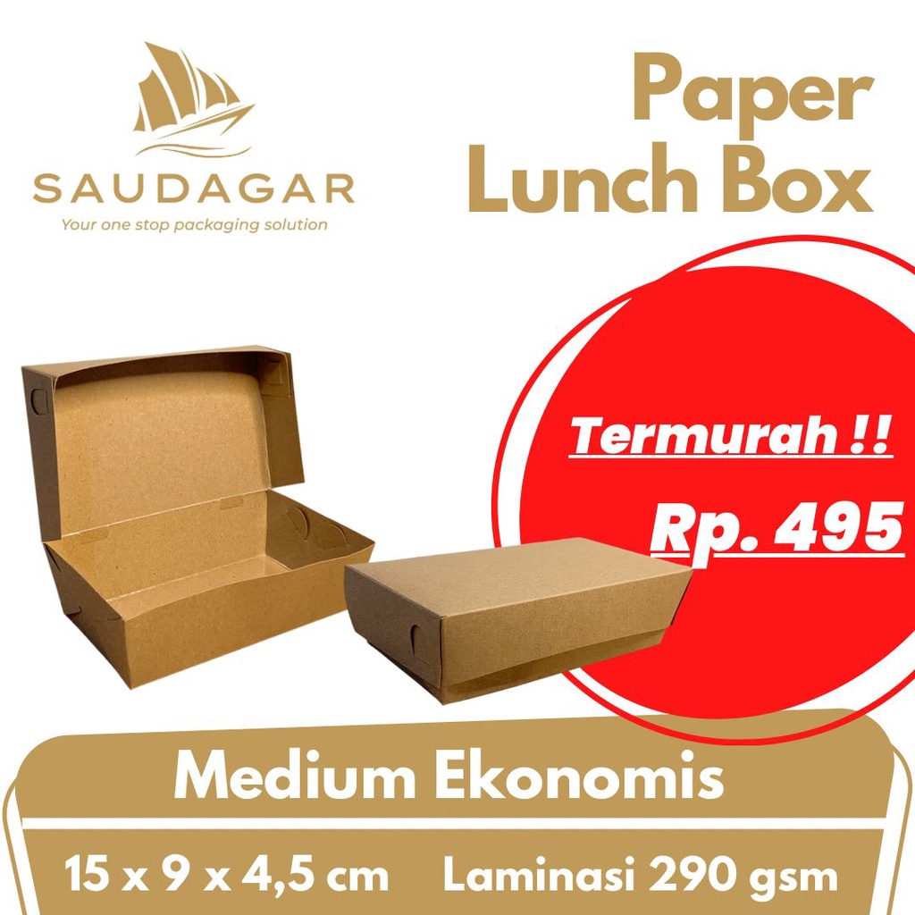 Paper Lunch Box Medium Ekonomis / Kotak Makan Kertas Murah