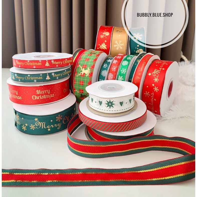 

10 / 25yards (ROLL) Pita kado natal IMPOR hampers merry christmas gift hampers ribbon presents motif snowflakes reindeer pohon natal dekorasi hiasan ornament