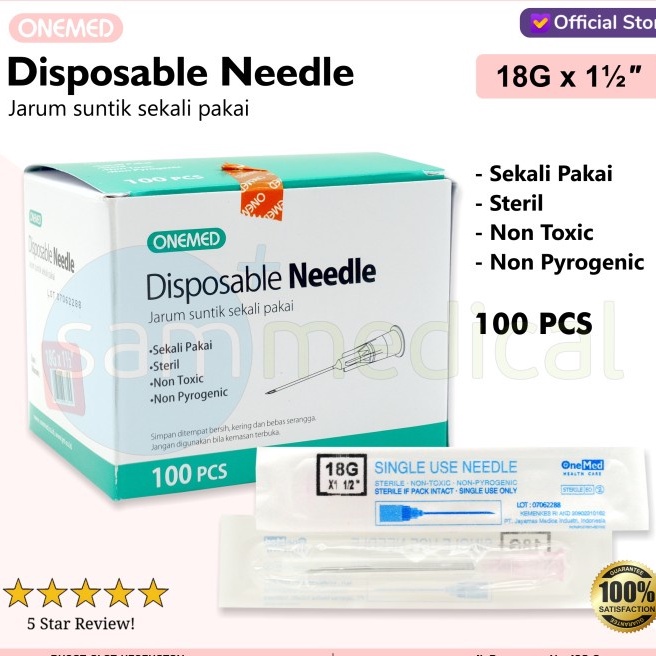 OneMed Needle / Jarum Suntik 18G x 1.5 inch isi100pcs
