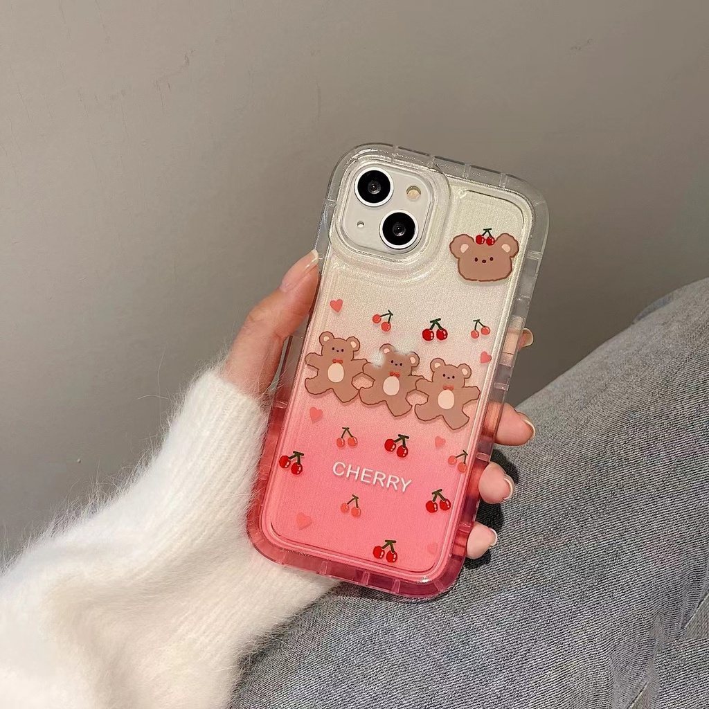 Soft Case Silikon TPU Transparan Motif Cherry Bear Untuk IPhone 14 13 12 11 Pro Max XS XR X 8 7 6 6s Plus
