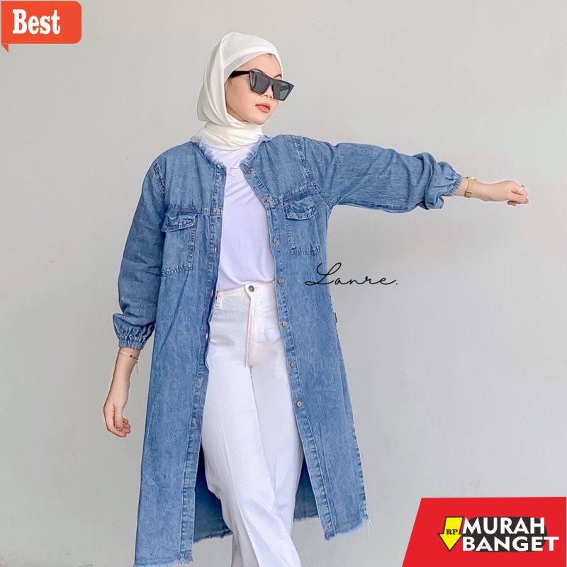 jaket hijaber LOFI LONG JAKET DENIM - jaket jeans panjang tunik jeans tunik denim jaket murah jaket 
