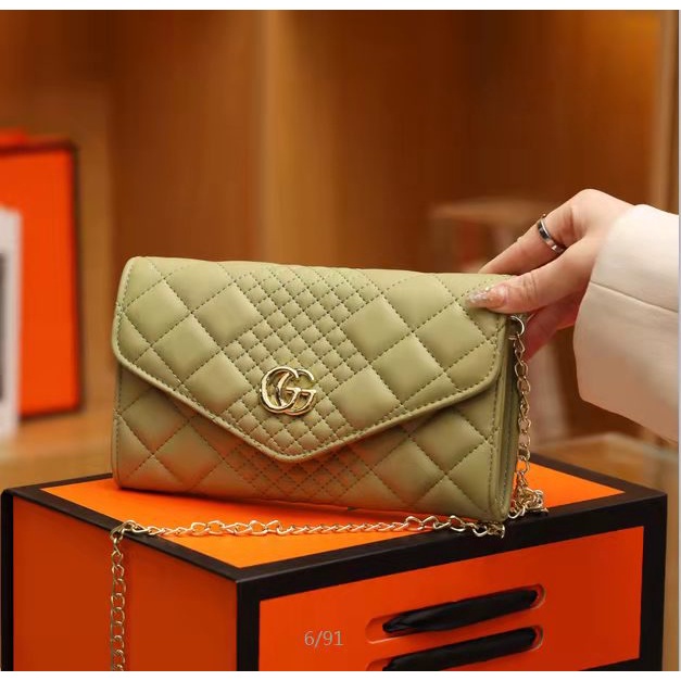 BJ65225 (DAPAT BOX) - BLUE/GREEN/ORANGE/PINK/WHITE - TAS DOMPET TALI RANTAI WANITA FASHION IMPORT MODIS ELEGAN TERMURAH TERLARIS TERBARU BAGSTORE JAKARTA TAS BATAM ZC5225