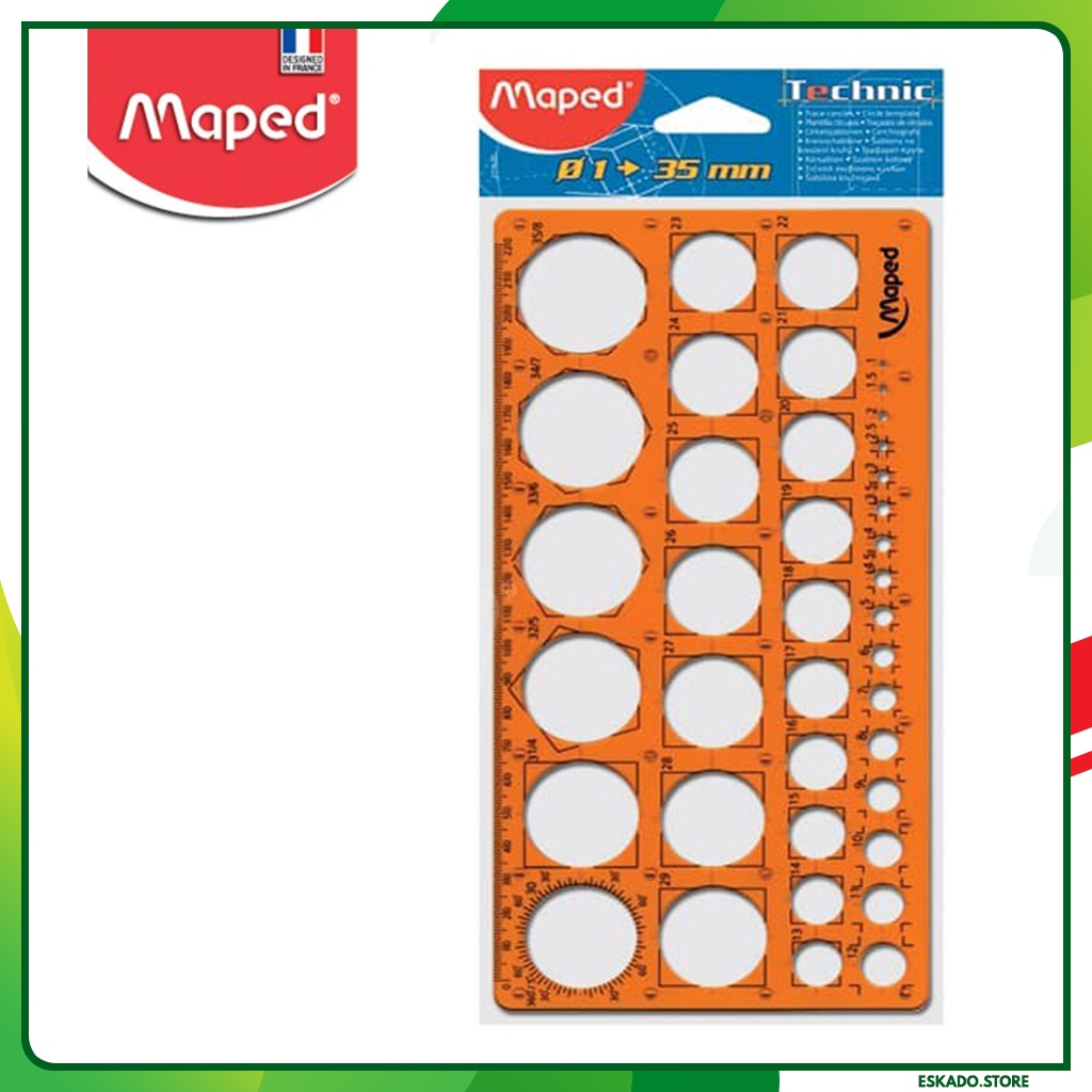 Penggaris Maped Circle Templates / Penggaris Cetakan Lingkaran (1 - 35 mm)