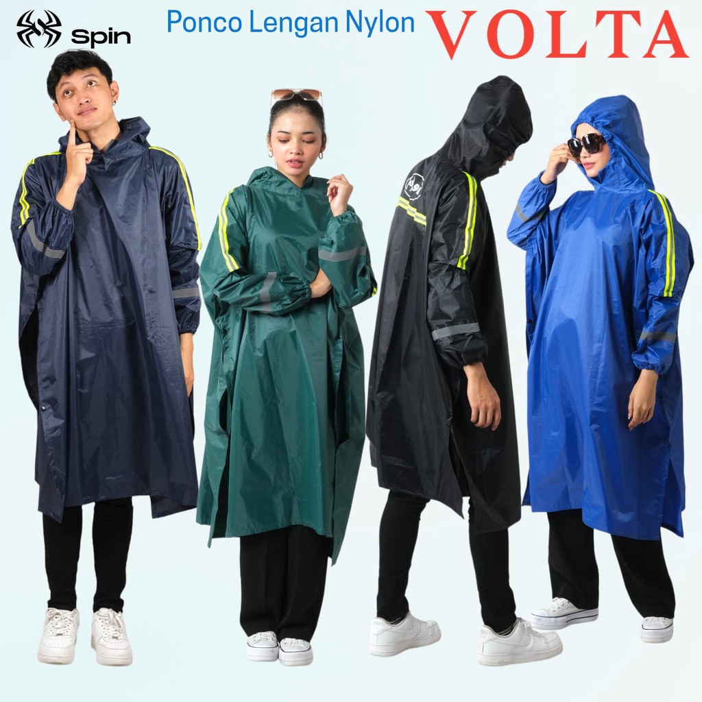 Jas Hujan ponco Volta Nylon bahan  Parasut Nylon Tebal Poncho Lengan Spin Cakep kawula muda ada skotlek