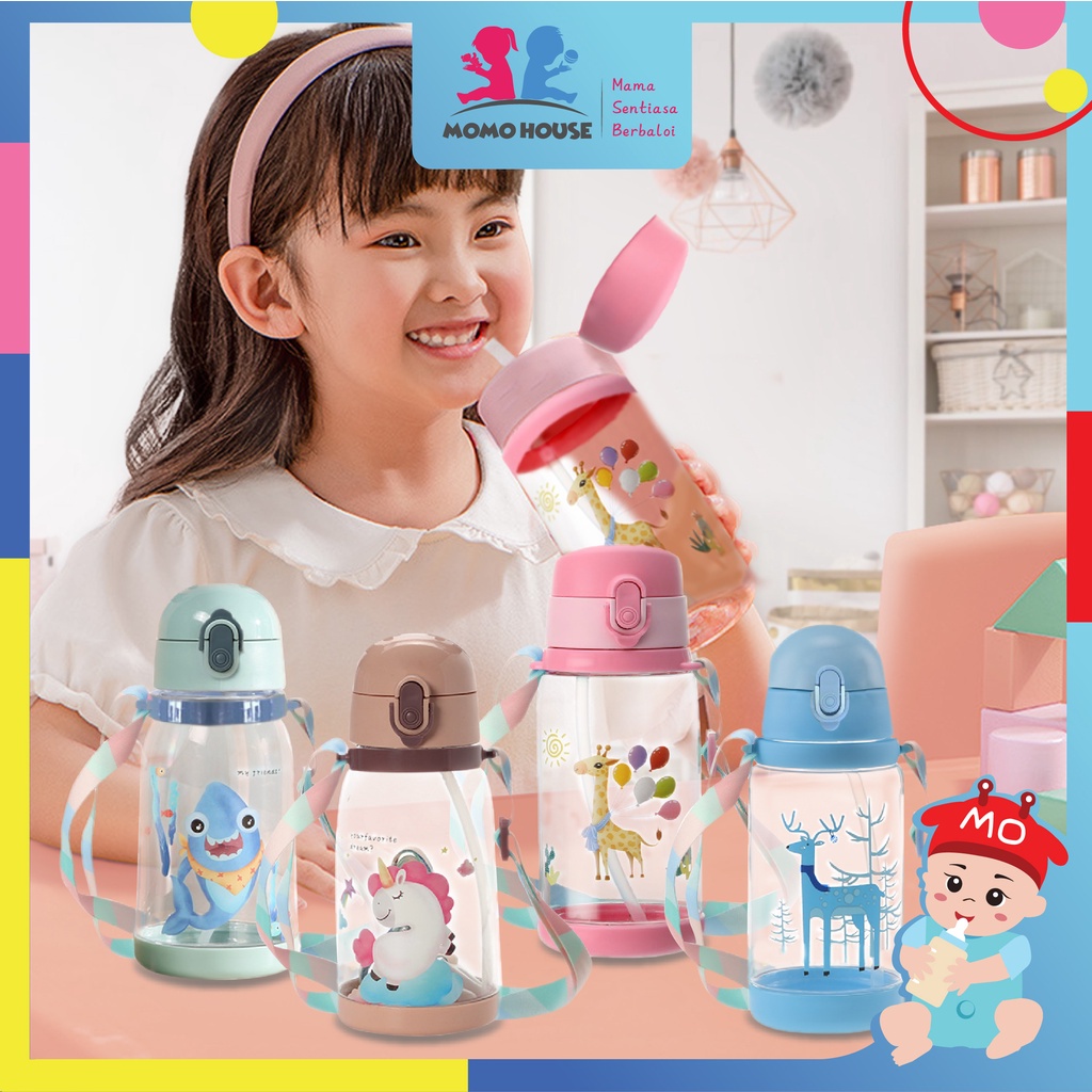 MOMO HOUSE Botol Minum Anak Sedotan Botol Minum Anak Lucu Botol Air Minum Anak Botol Air Minum Anak 580ml